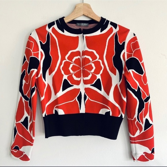 Alexander McQueen Collage Jacquard Round Neck Cardigan In Size Small